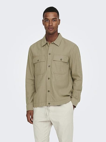 ONLY & SONS Onskennet LS Linen Noos-Maglietta Oversizer Giacca a Camicia Uomo