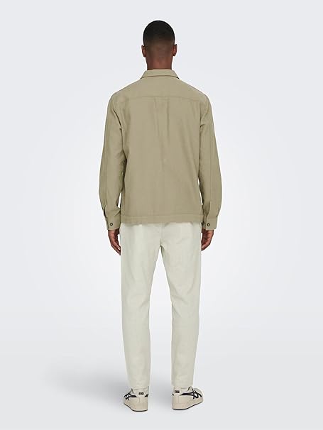 ONLY & SONS Onskennet LS Linen Noos-Maglietta Oversizer Giacca a Camicia Uomo