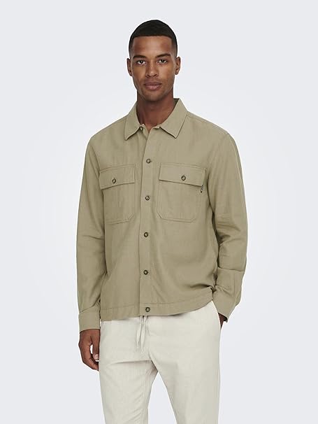 ONLY & SONS Onskennet LS Linen Noos-Maglietta Oversizer Giacca a Camicia Uomo